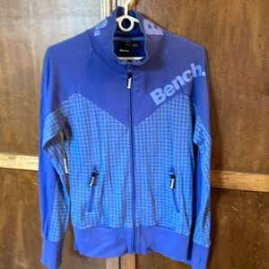 Bench blue two toned patterned zip up hoodie.